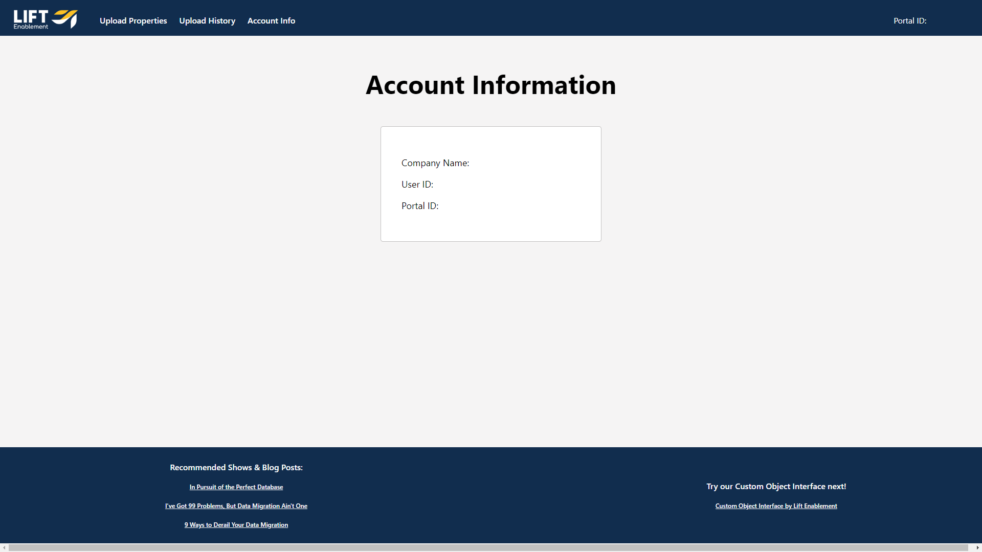 Lift Bulk Property Upload Tool Account Information
