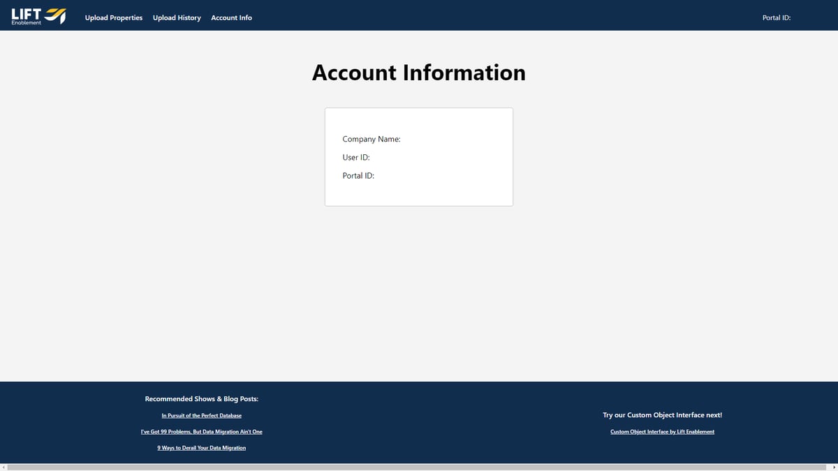 Lift Bulk Property Upload Tool Account Information