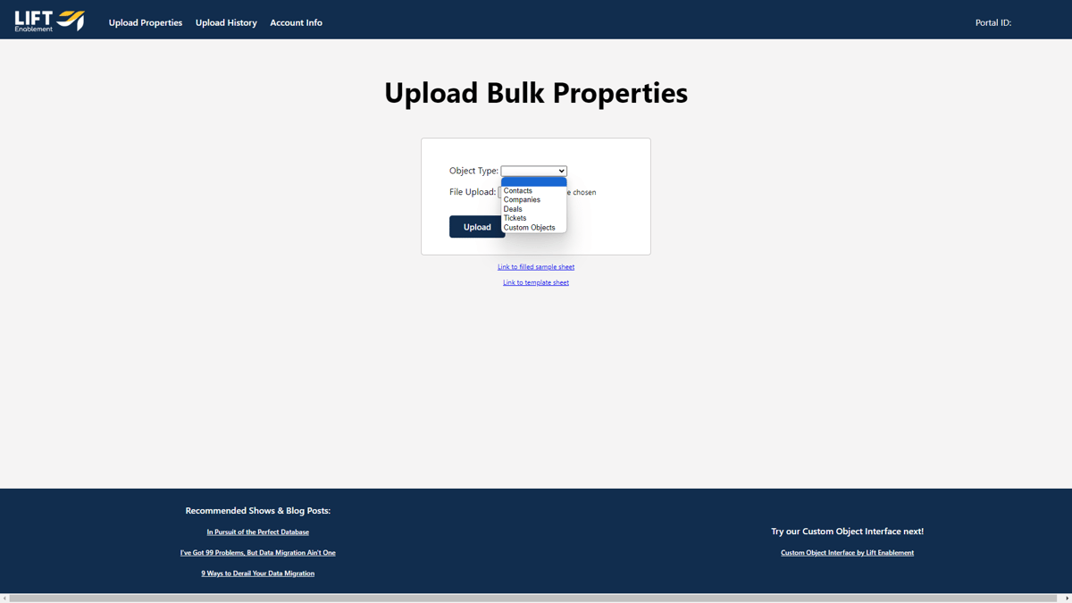Lift Bulk Property Upload Tool Object Type